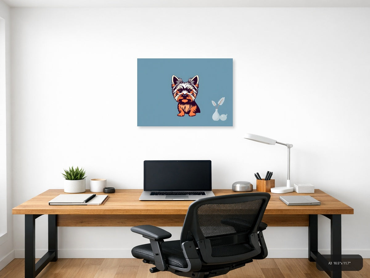Cute Terrier Dog Minimalist Blue Wall Art — A3 / Office