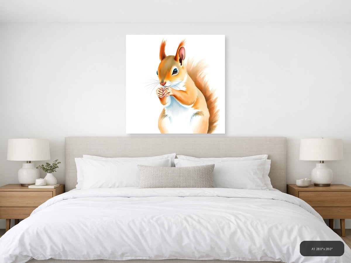 Playful Squirrel Watercolor Wall Art - Orange & Cream — A1 / Bedroom