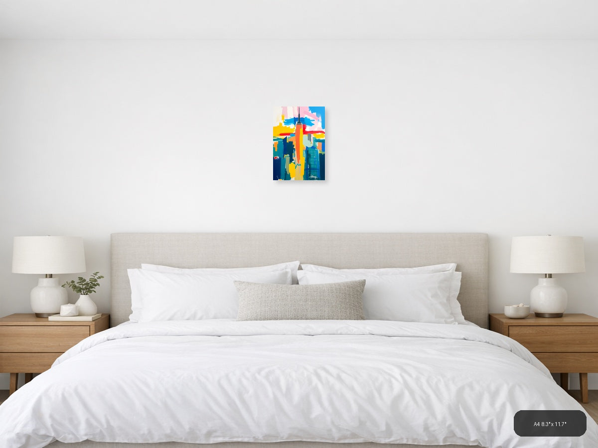 Abstract NYC Skyline - Vibrant Colorful Urban Wall Art — A4 / Bedroom