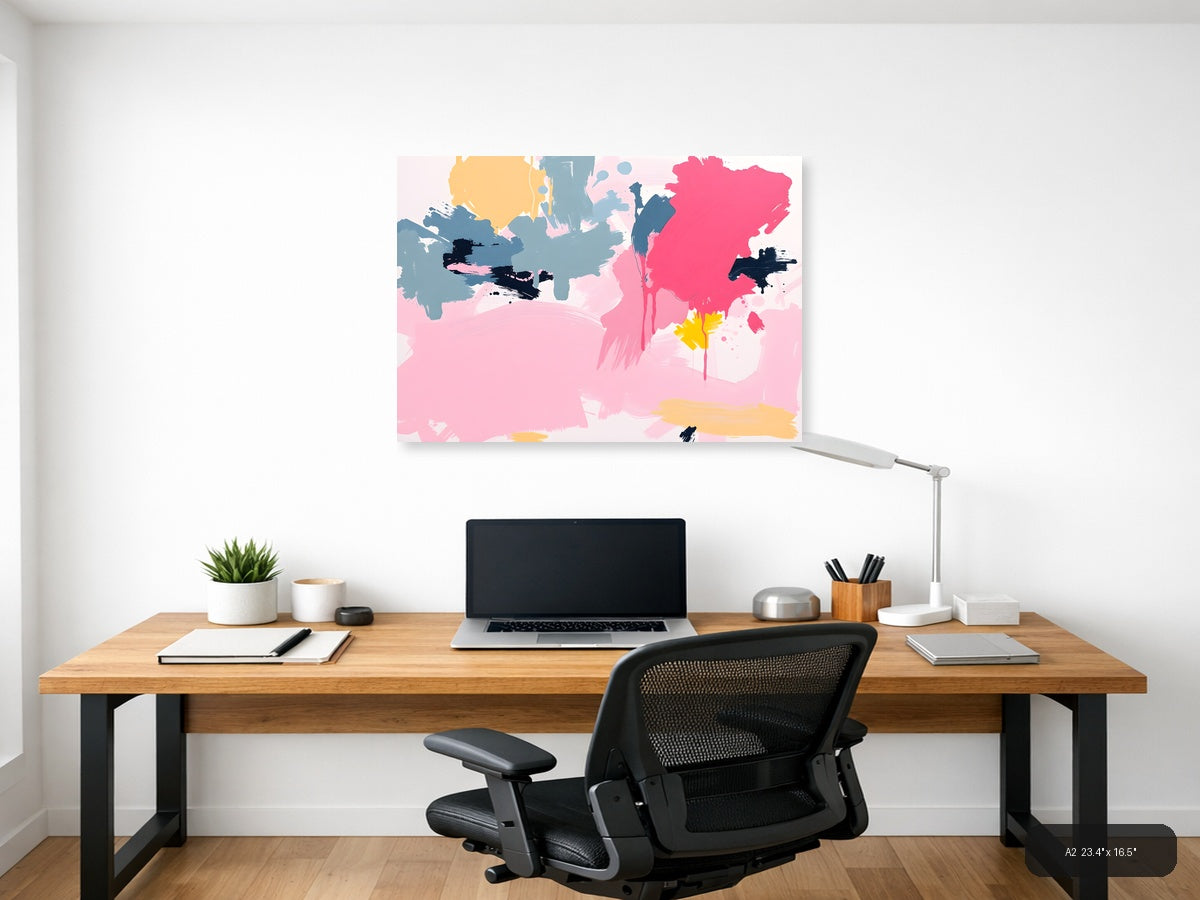 Abstract Pink & Blue Brushstroke Modern Wall Art — A2 / Office