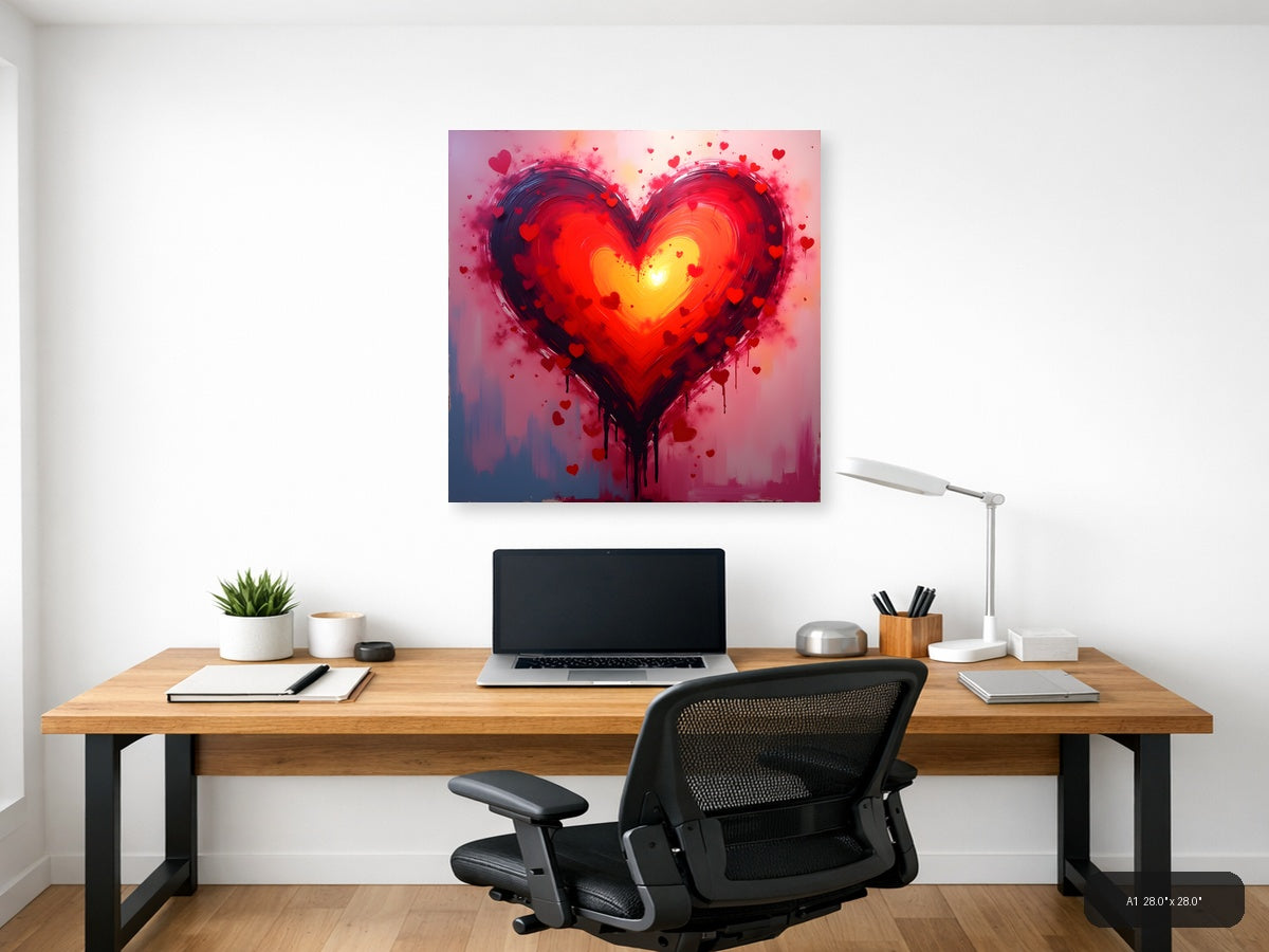 Abstract Glowing Heart with Radiant Center Wall Art — A1 / Office