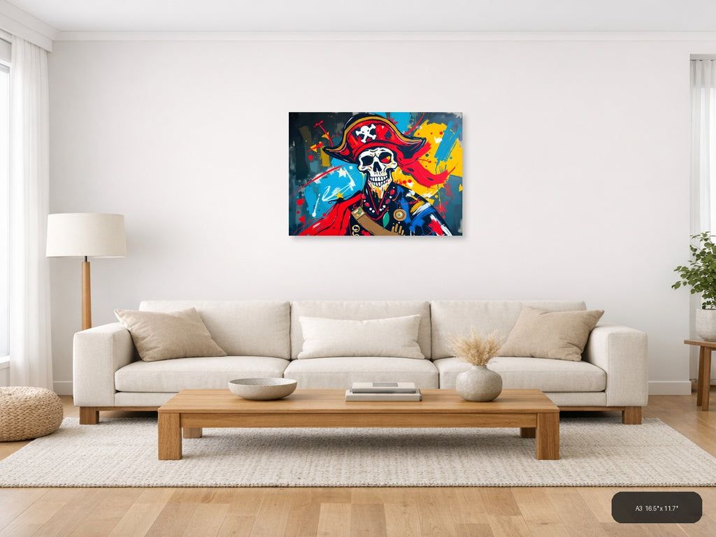 Pirate Skull Red Abstract Canvas Wall Art — A3 / Living Room