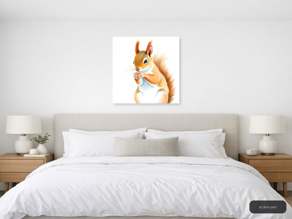 Playful Squirrel Watercolor Wall Art - Orange & Cream — A2 / Bedroom