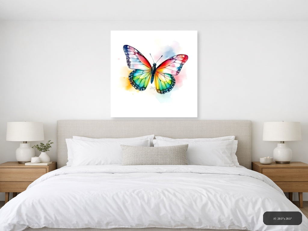 Colorful Rainbow Butterfly Watercolor Wall Art — A1 / Bedroom