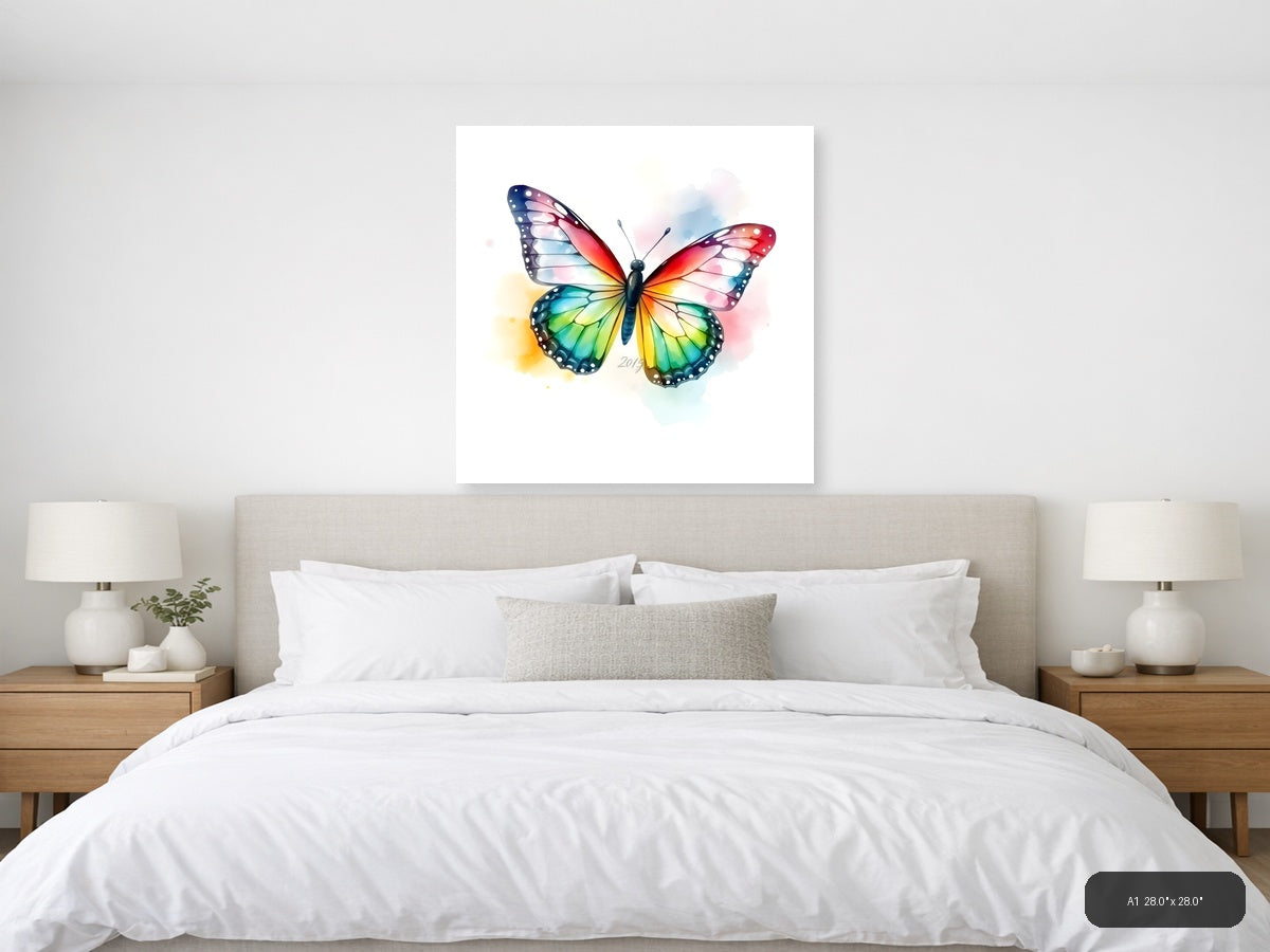 Colorful Rainbow Butterfly Watercolor Wall Art — A1 / Bedroom
