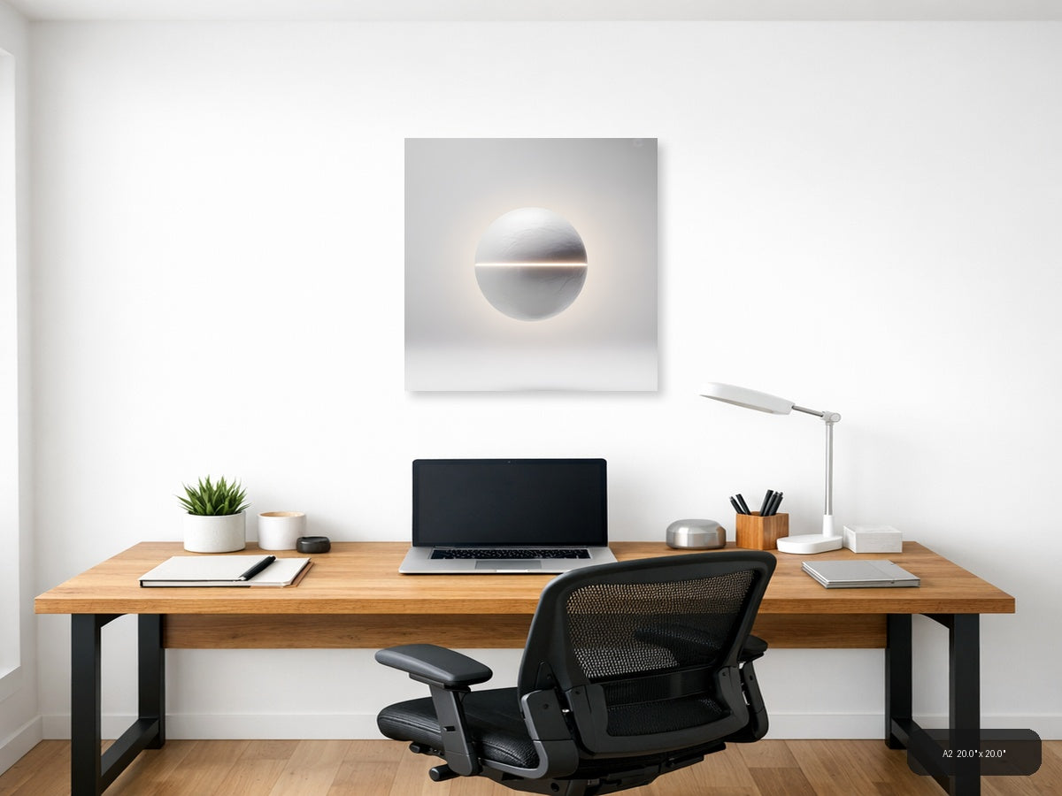 Minimalist White Sphere with Light Line Wall Art — A2 / Office