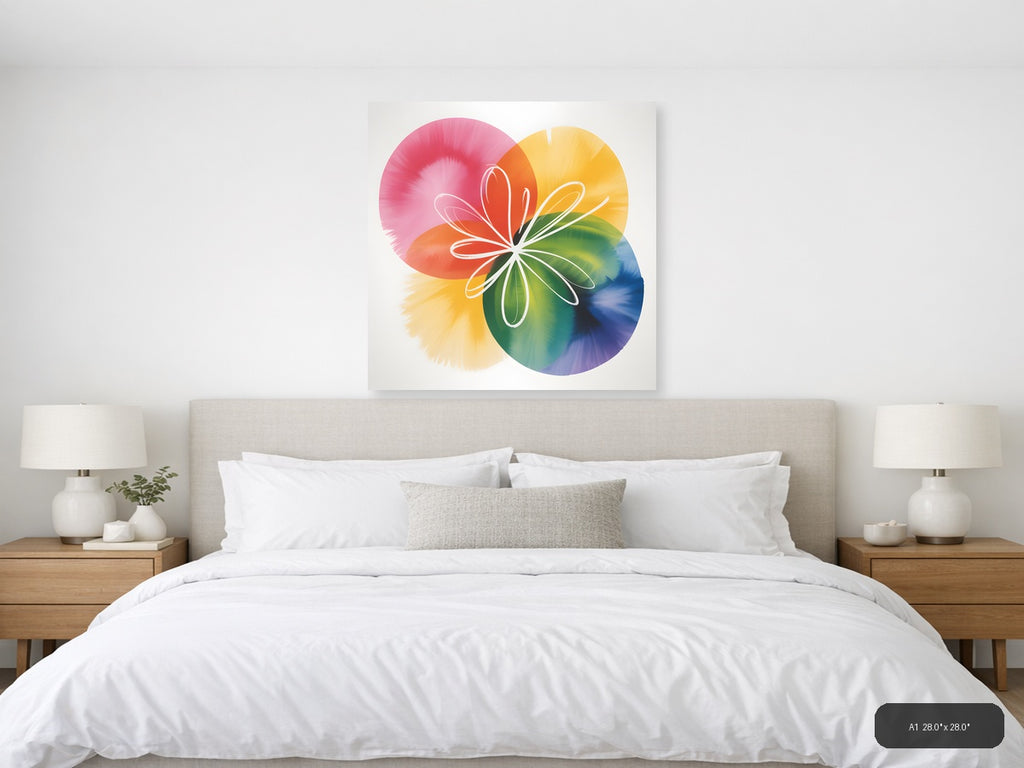 Colorful Watercolor Flower Petals Abstract Wall Art — A1 / Bedroom