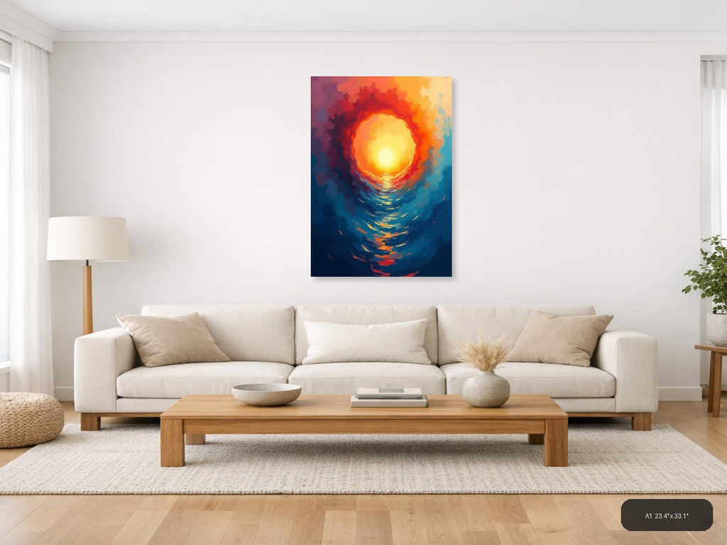 Abstract Golden Sun Portal Contemporary Wall Art — A1 / Living Room