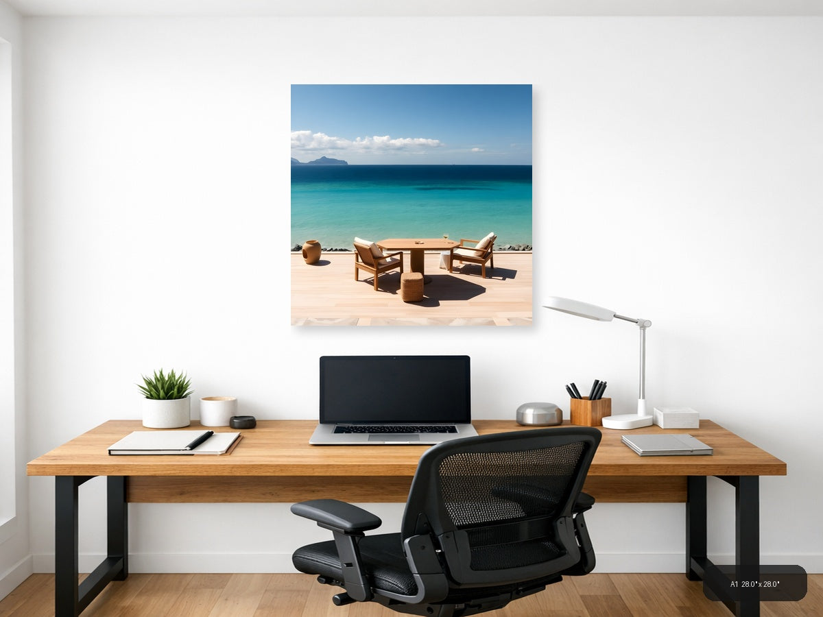 Minimalist Coastal Terrace Ocean View Wall Art — A1 / Office