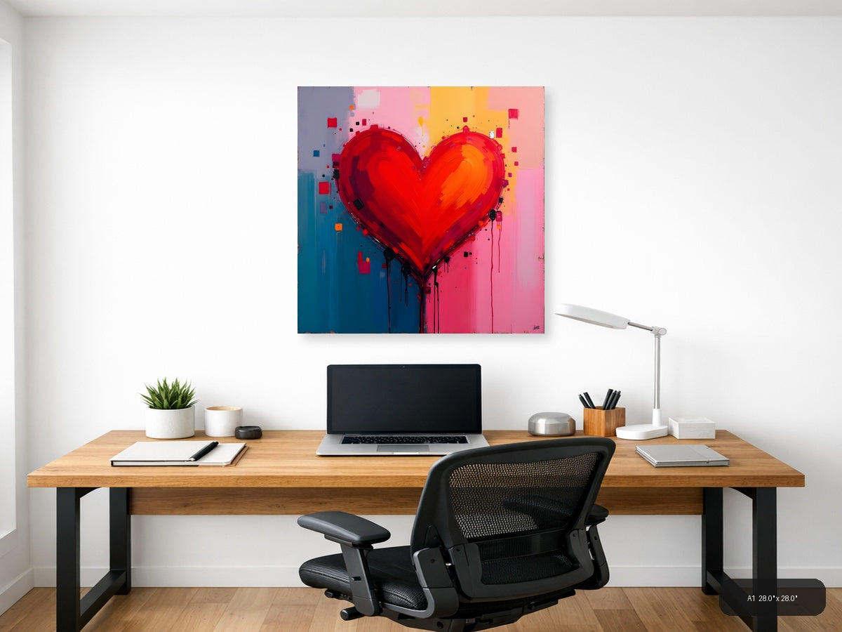 Abstract Red Heart with Dripping Paint Wall Art — A1 / Office
