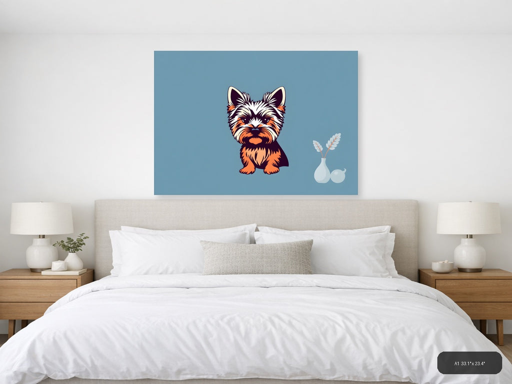 Cute Terrier Dog Minimalist Blue Wall Art — A1 / Bedroom