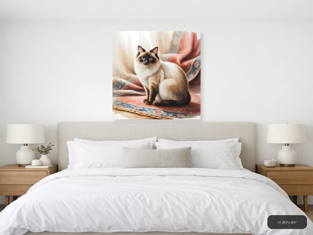 Siamese Cat with Blue Eyes Watercolor Wall Art — A1 / Bedroom