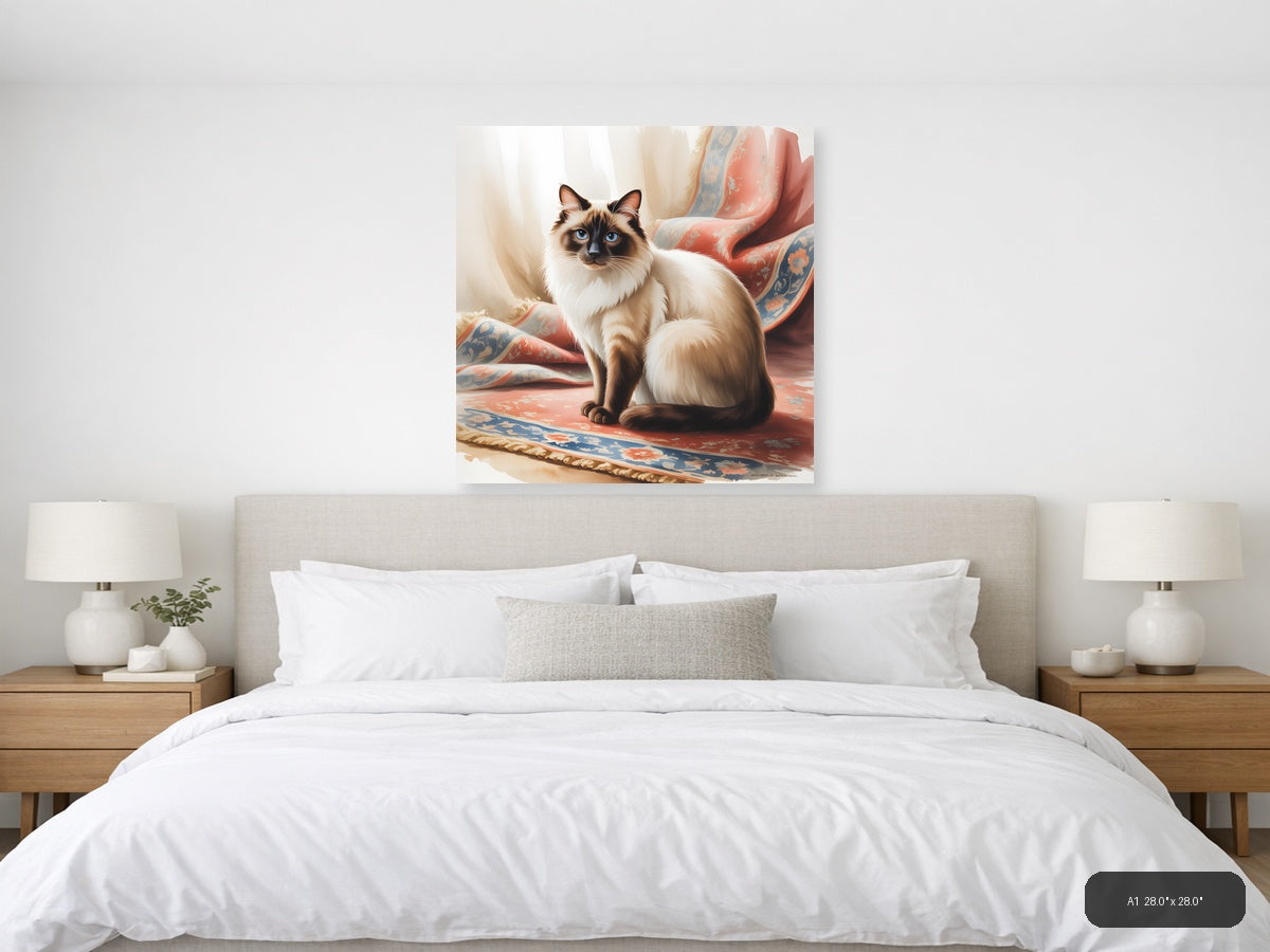 Siamese Cat with Blue Eyes Watercolor Wall Art — A1 / Bedroom