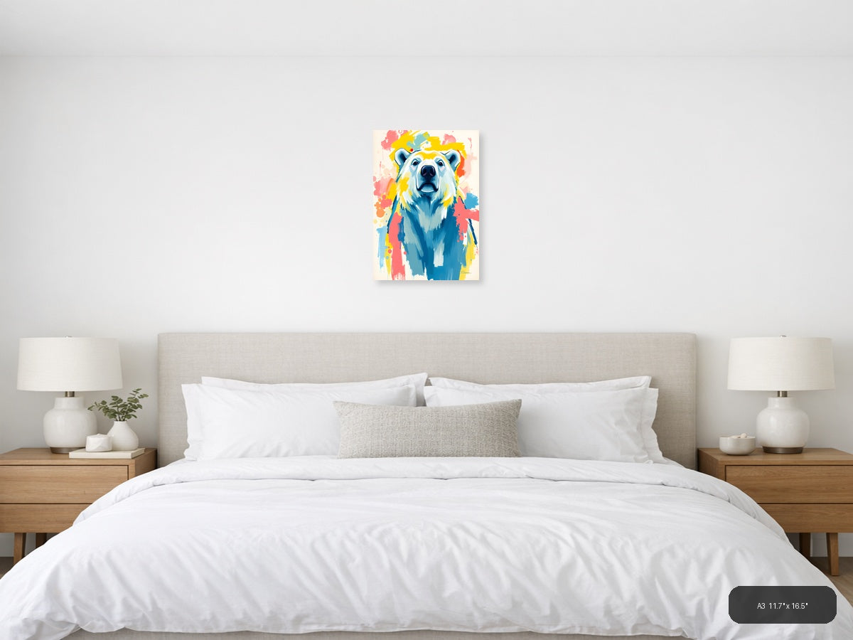 Abstract Polar Bear Portrait Colorful Splatter Wall Art — A3 / Bedroom
