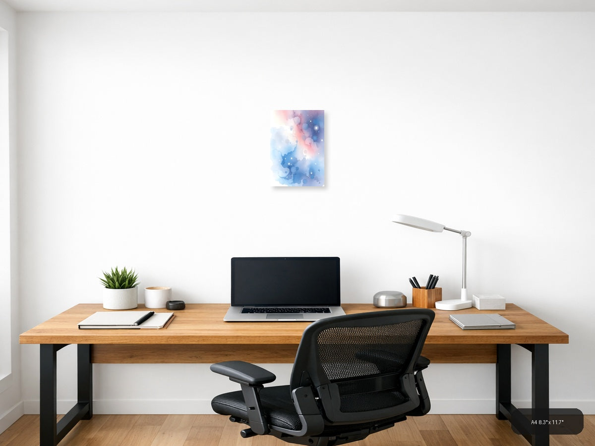 Abstract Watercolor Blue Pink Bokeh Particles Wall Art — A4 / Office