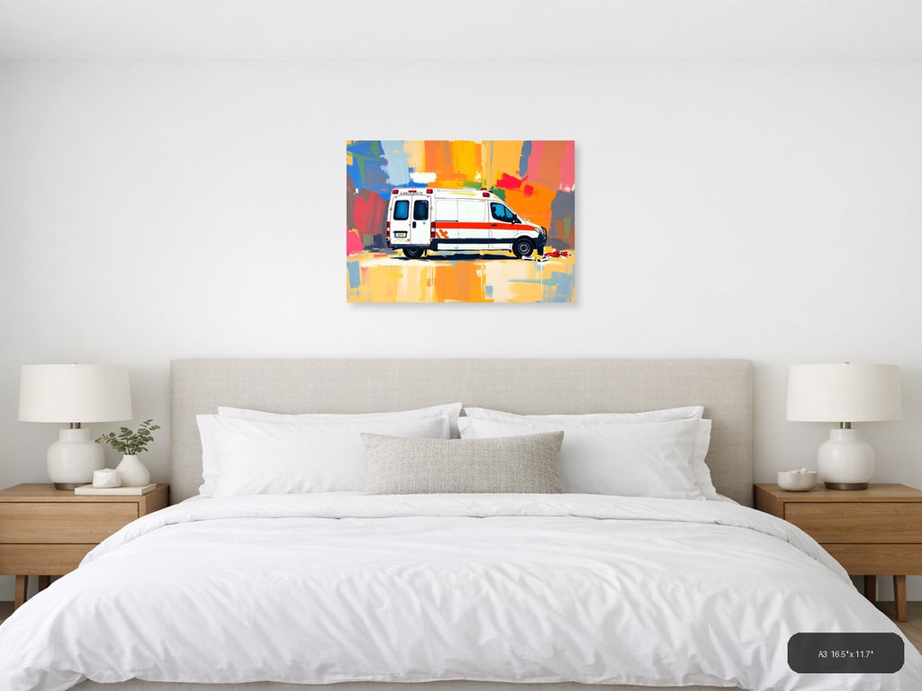 Colorful Abstract Ambulance Emergency Vehicle Wall Art — A3 / Bedroom