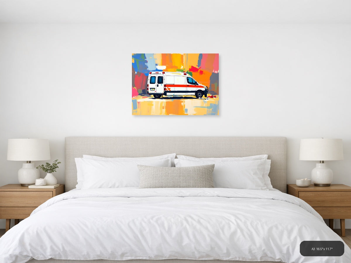 Colorful Abstract Ambulance Emergency Vehicle Wall Art — A3 / Bedroom