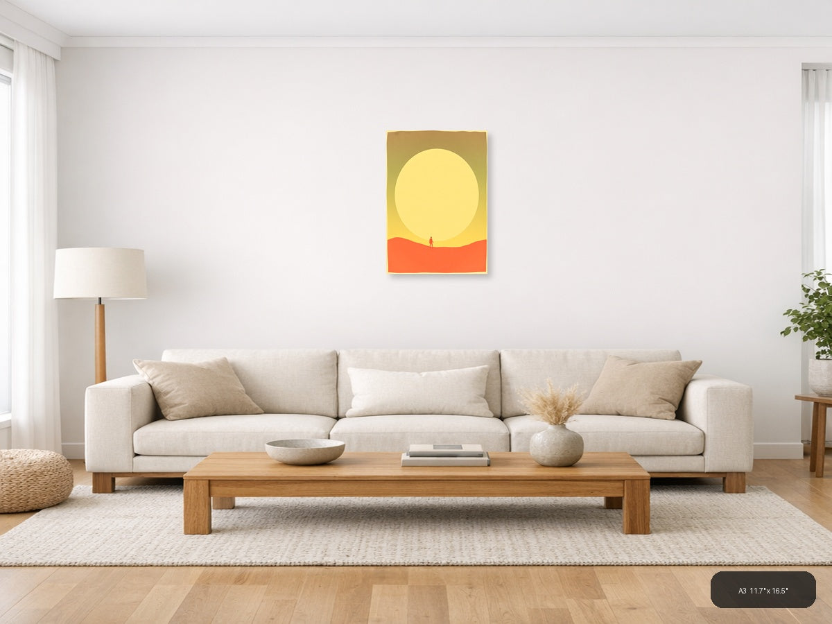 Vintage Sunset Desert Silhouette Portrait Wall Art — A3 / Living Room