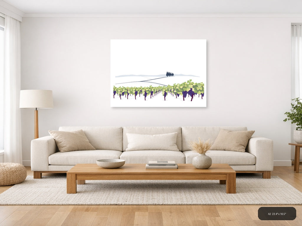 Minimalist Vineyard Landscape with Rolling Hills Wall Art — A2 / Living Room