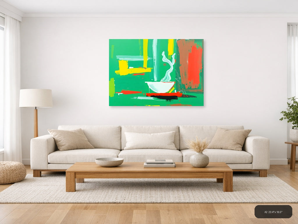 Abstract Bathroom Sink Bowl Green Modern Wall Art — A2 / Living Room