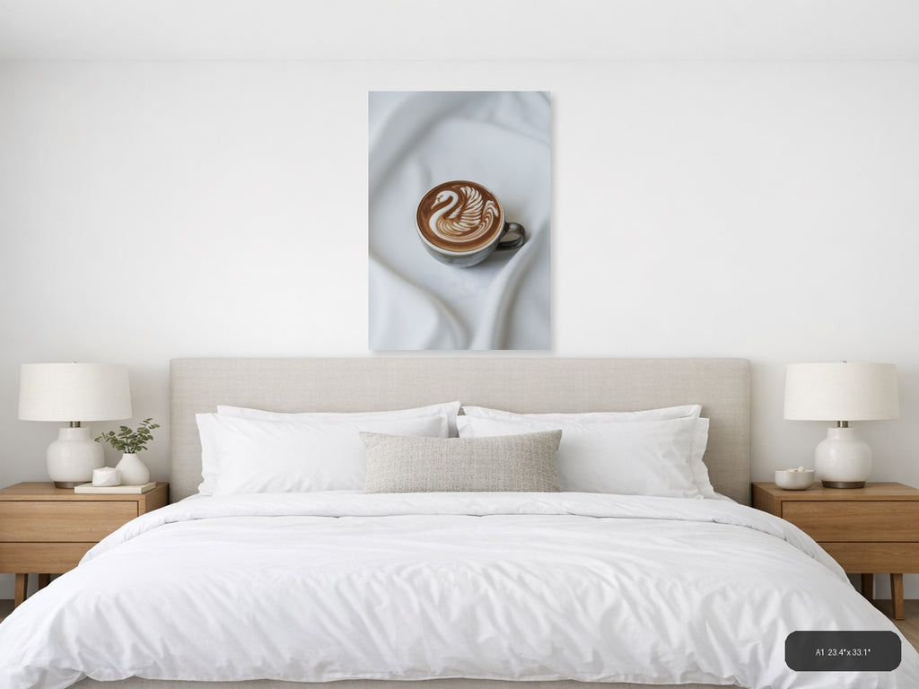 Swan Latte Art Minimalist Coffee Wall Art — A1 / Bedroom