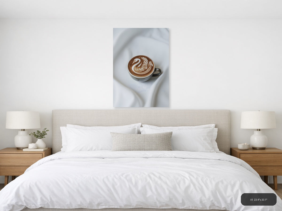 Swan Latte Art Minimalist Coffee Wall Art — A1 / Bedroom