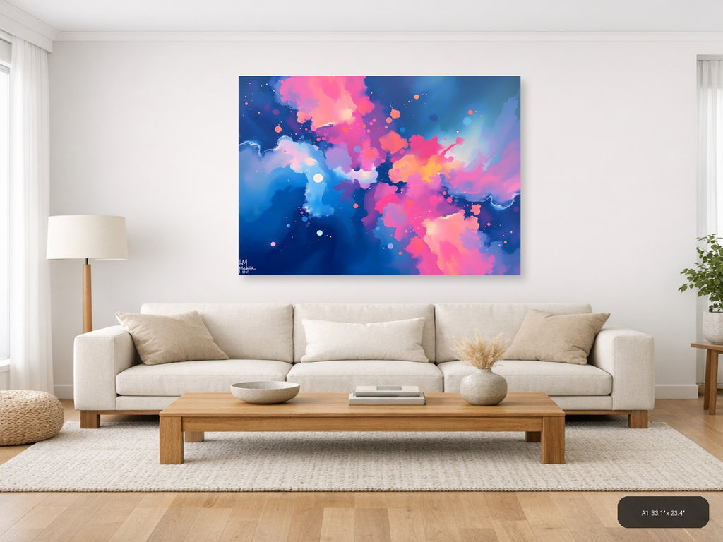 Abstract Pink & Blue Fluid Clouds Modern Wall Art — A1 / Living Room