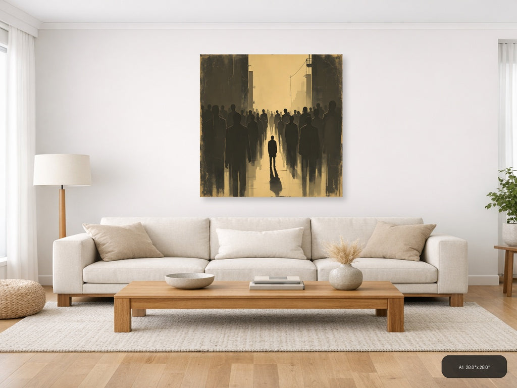 Solitary Figure in Urban Crowd Vintage Wall Art — A1 / Living Room
