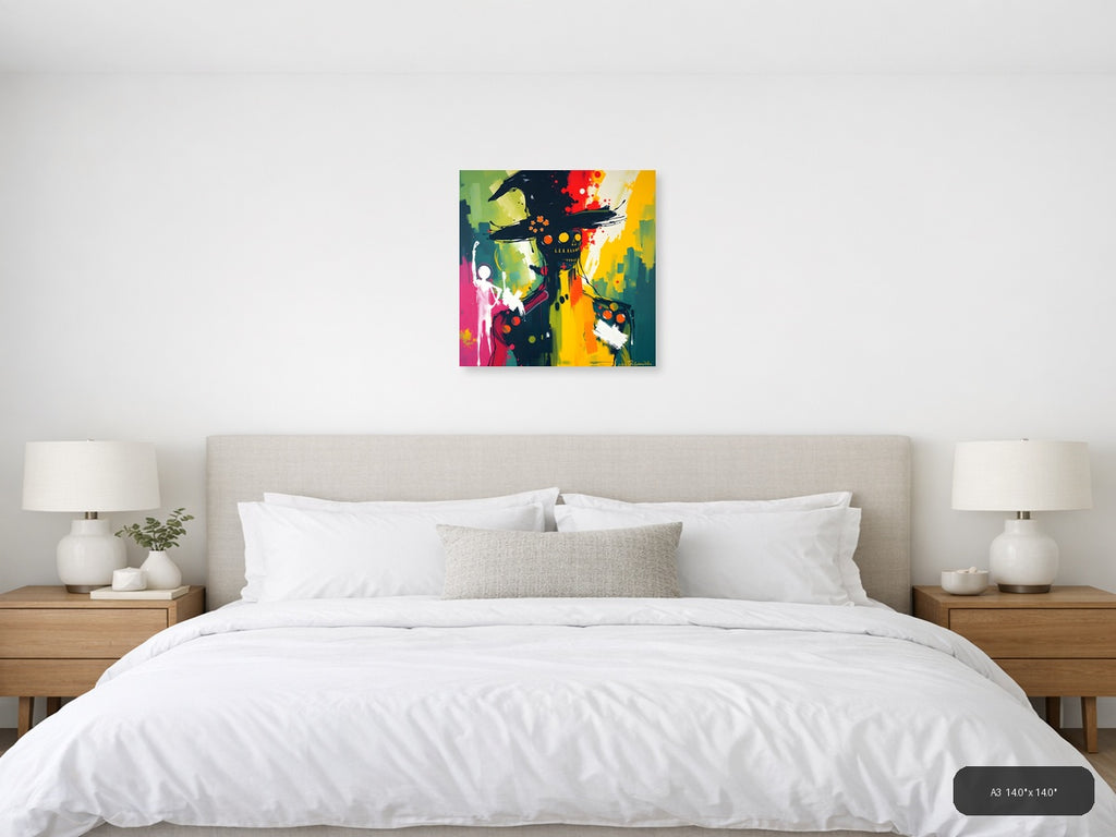 Abstract Colorful Skull with Crow Hat Modern Wall Art — A3 / Bedroom
