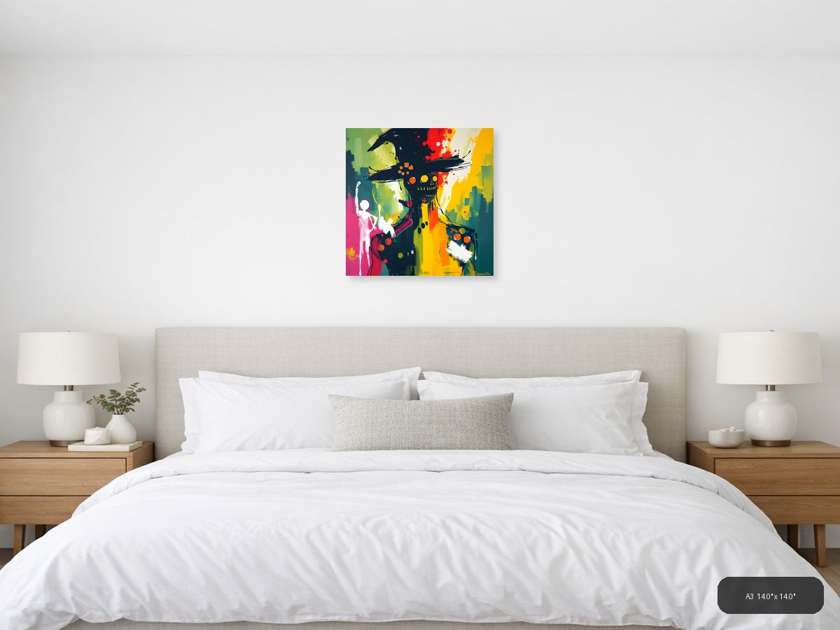 Abstract Colorful Skull with Crow Hat Modern Wall Art — A3 / Bedroom