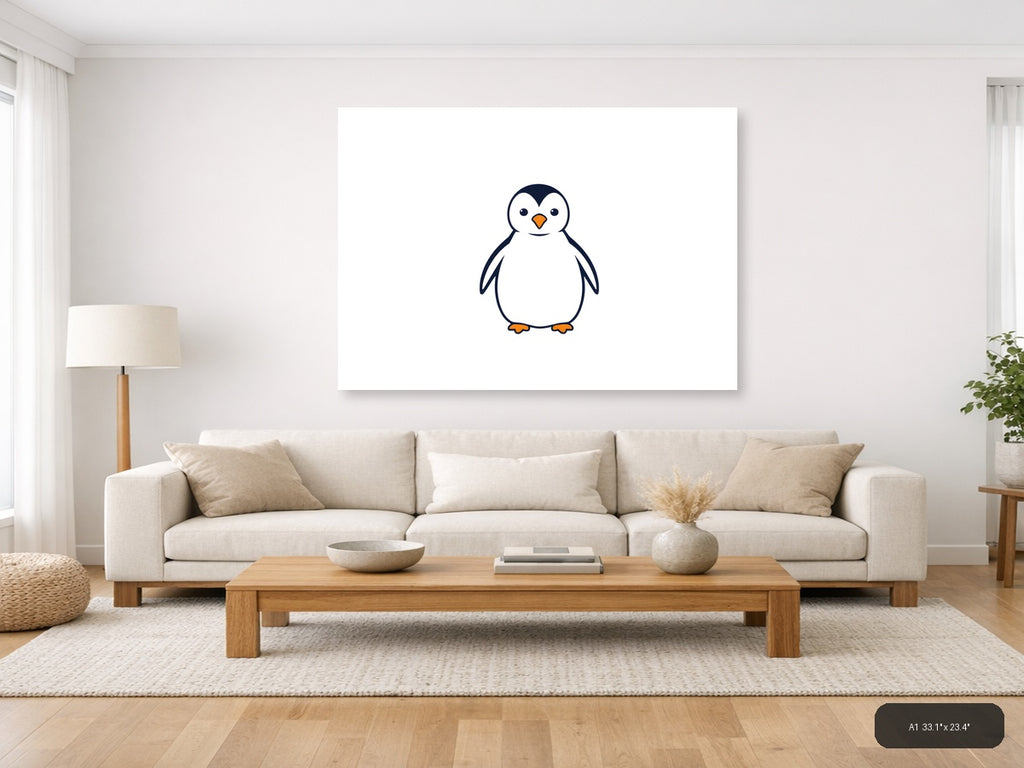 Minimalist Penguin Illustration Wall Art — A1 / Living Room