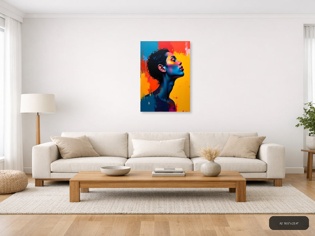 Vibrant Abstract Portrait with Neon Glow Wall Art — A2 / Living Room