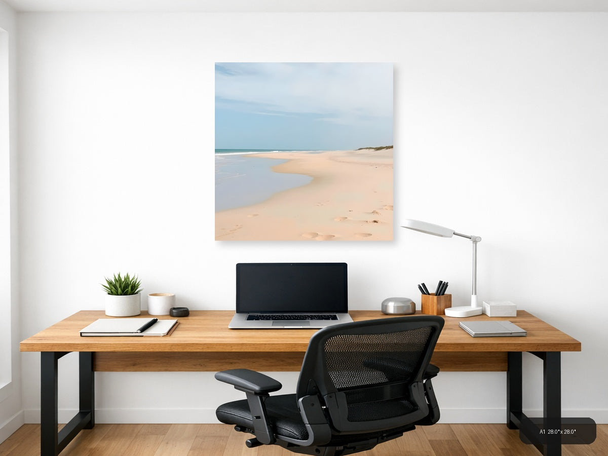 Minimalist Sandy Beach with Tidal Pool - Square Wall Art — A1 / Office