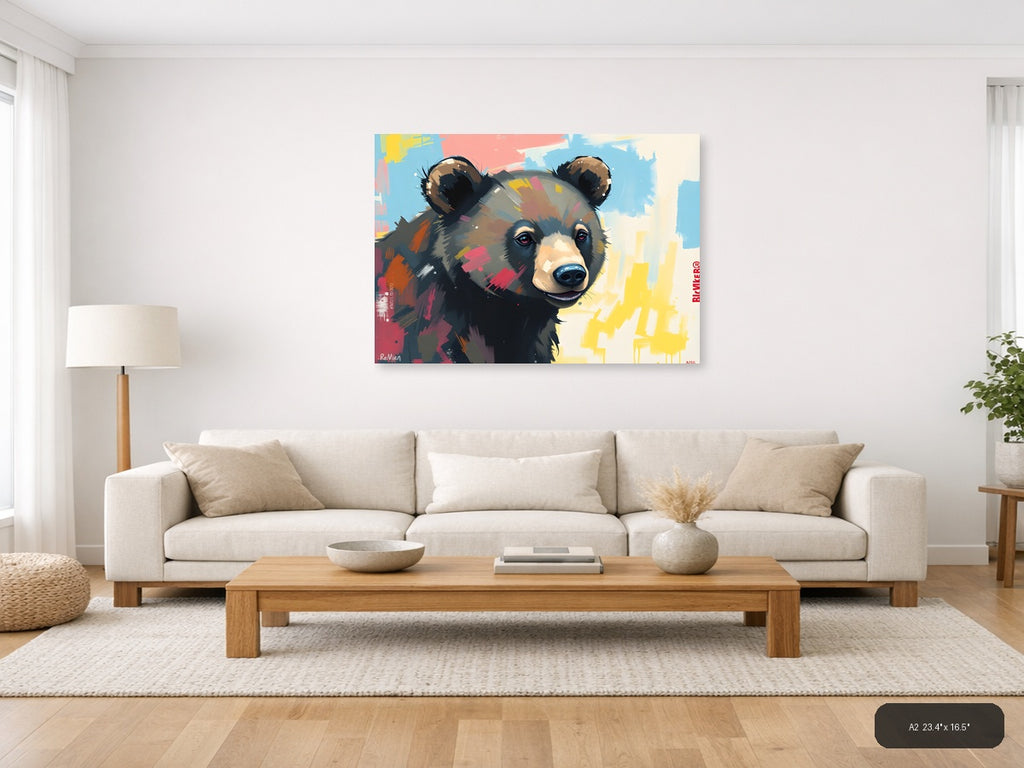 Abstract Colorful Bear Portrait Modern Wall Art — A2 / Living Room