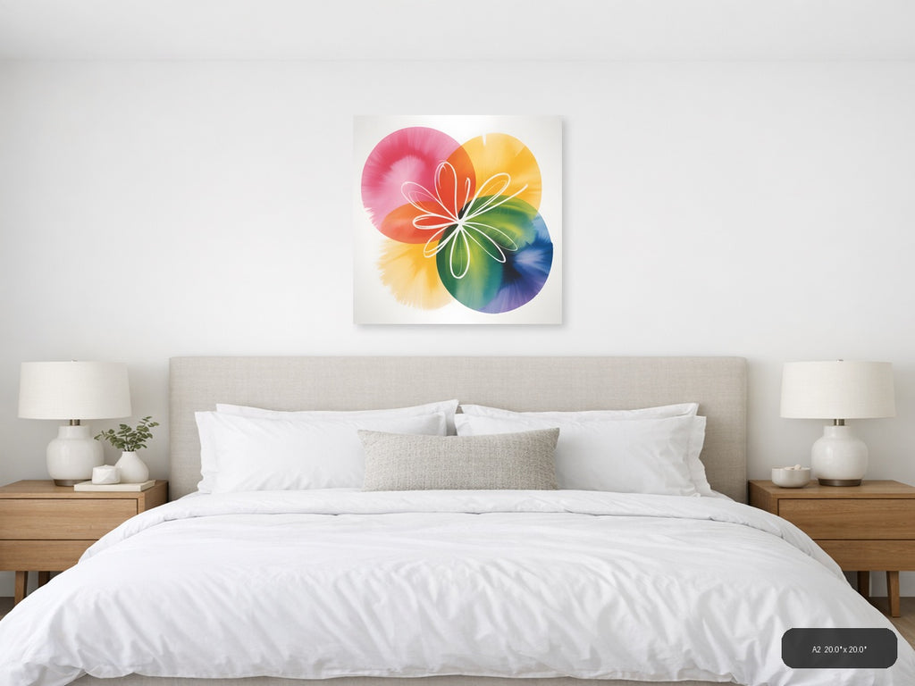 Colorful Watercolor Flower Petals Abstract Wall Art — A2 / Bedroom