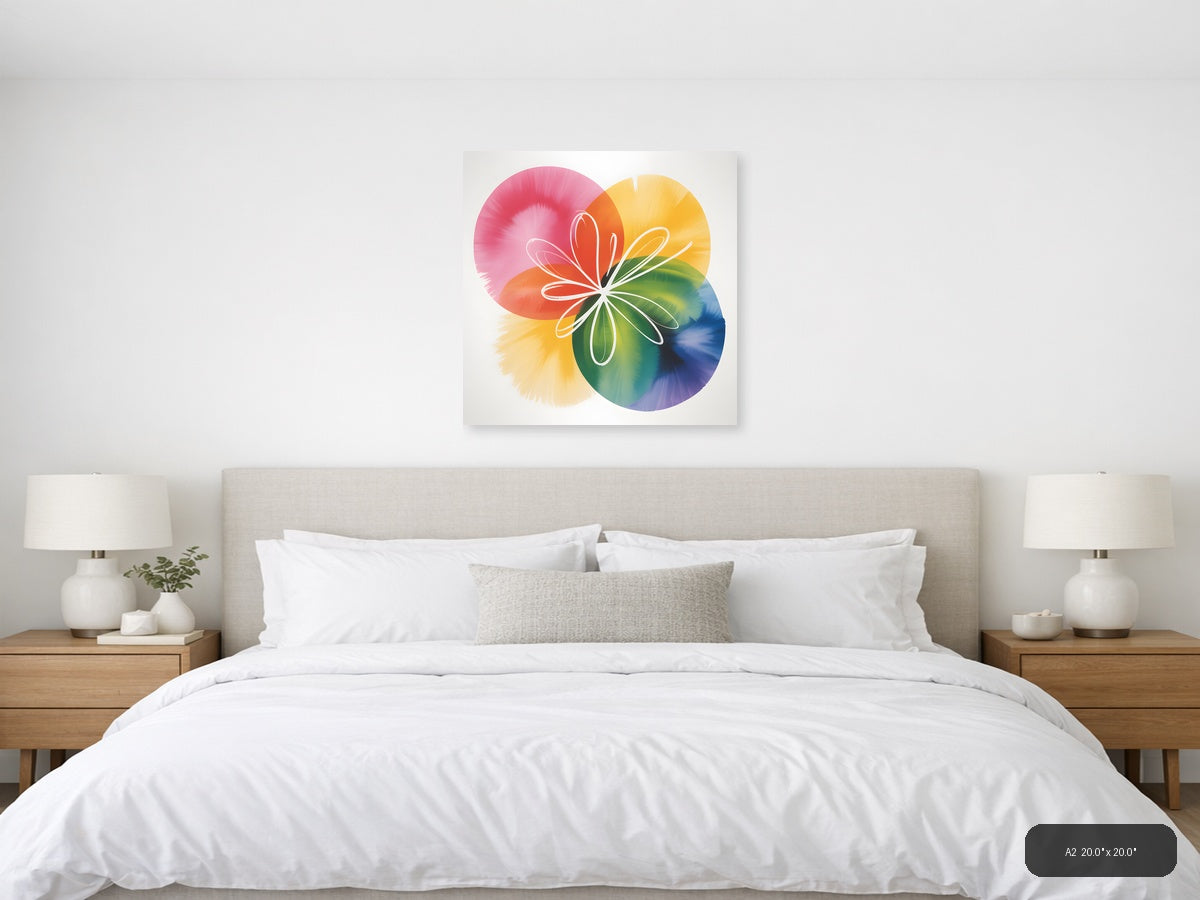 Colorful Watercolor Flower Petals Abstract Wall Art — A2 / Bedroom