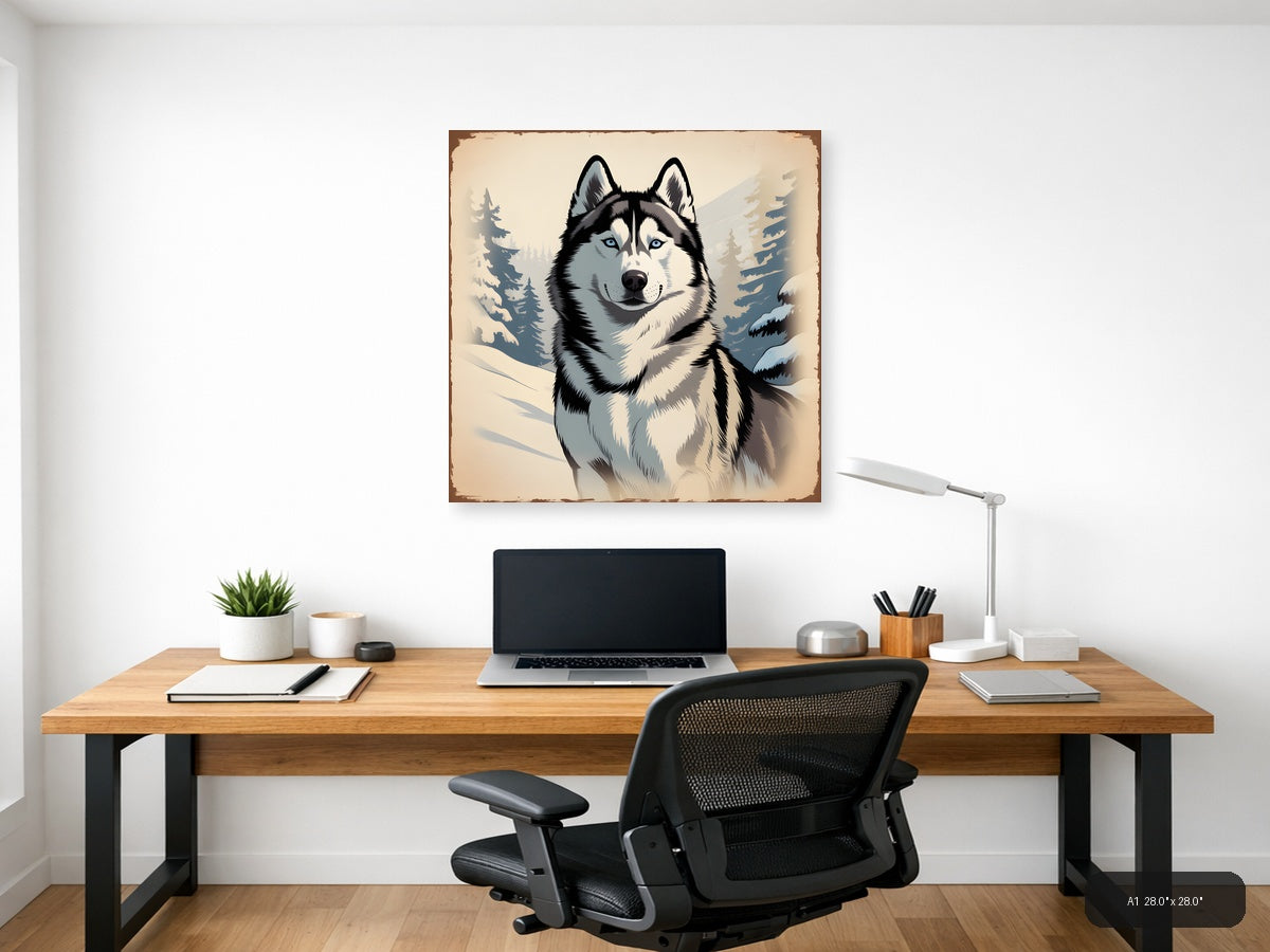 Husky Portrait in Snow - Vintage Winter Wall Art — A1 / Office