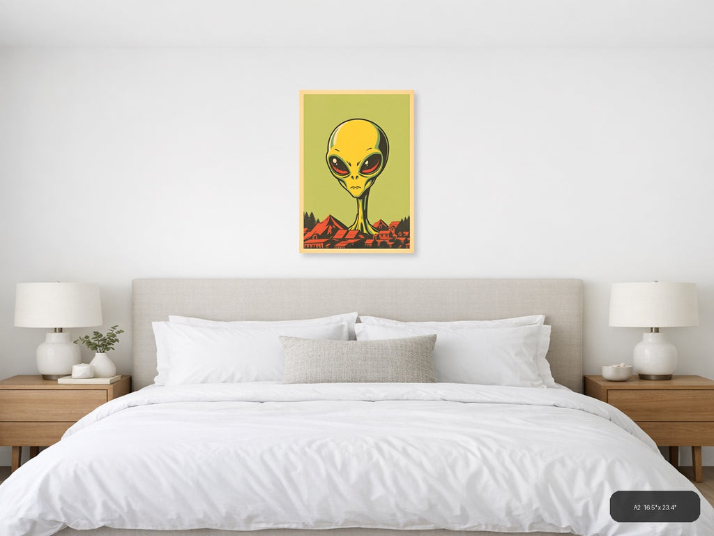 Vintage Alien Invasion Retro Pop Art Wall Art — A2 / Bedroom