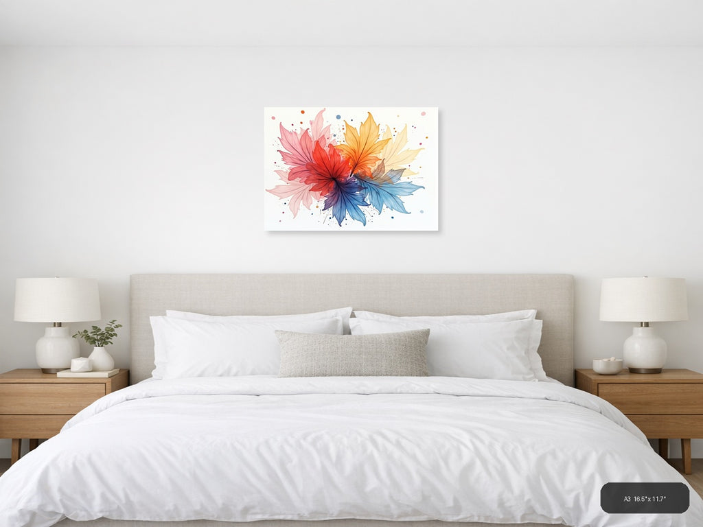 Colorful Watercolor Flower Burst Rainbow Wall Art — A3 / Bedroom