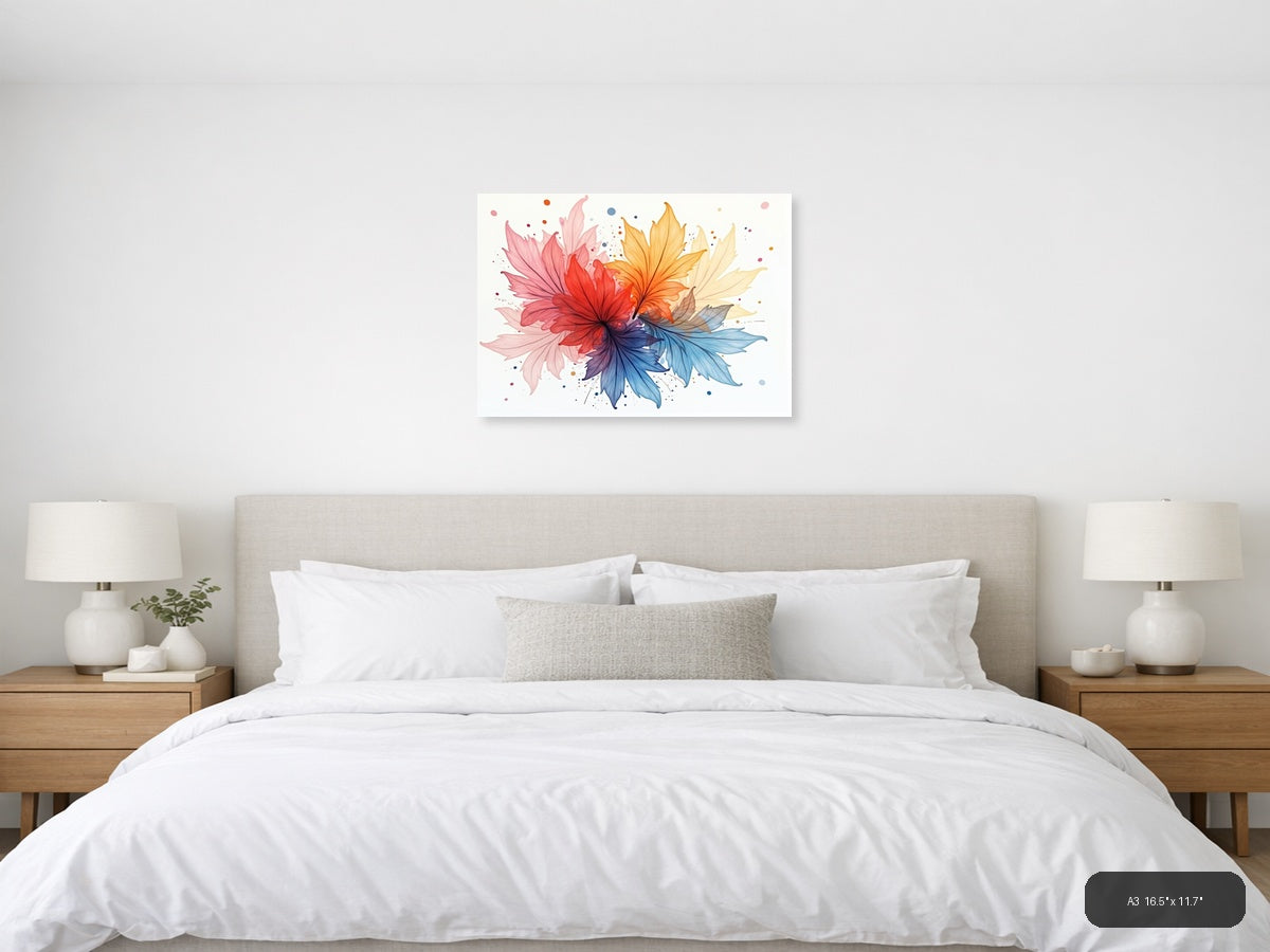 Colorful Watercolor Flower Burst Rainbow Wall Art — A3 / Bedroom
