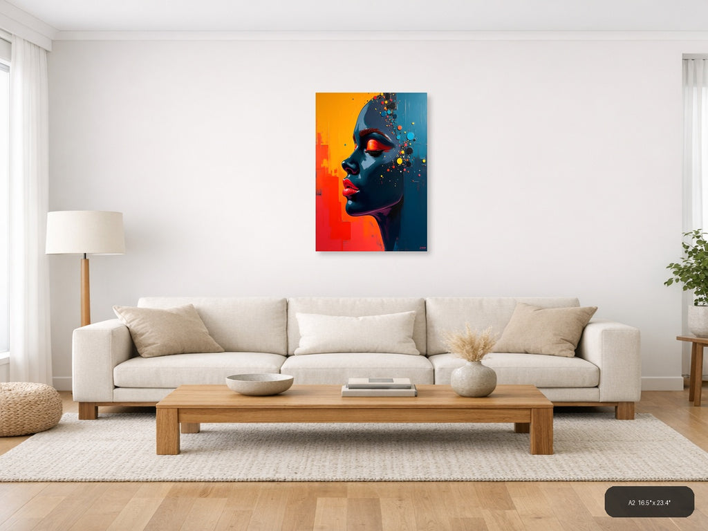 Colorful Abstract Portrait with Dispersing Particles Wall Art — A2 / Living Room