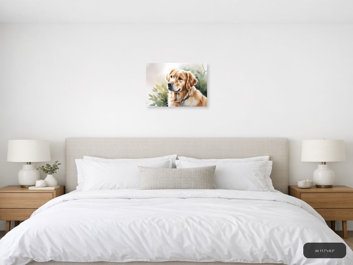 Golden Retriever Portrait Watercolor Wall Art — A4 / Bedroom