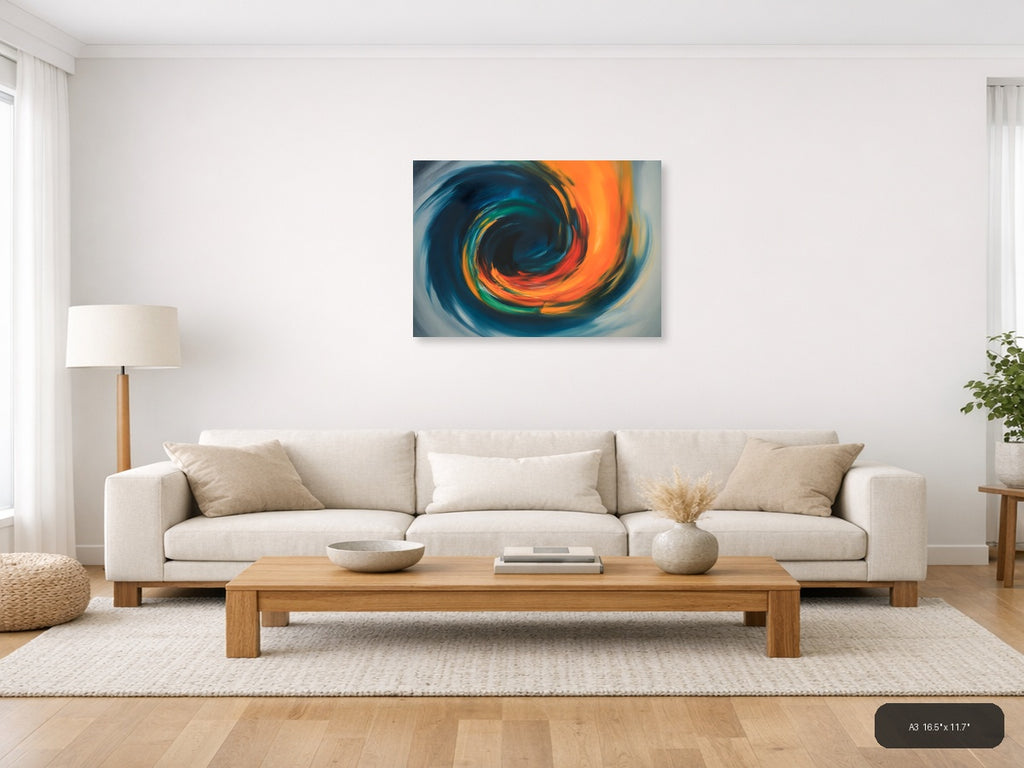 Vibrant Abstract Spiral Motion Modern Wall Art — A3 / Living Room