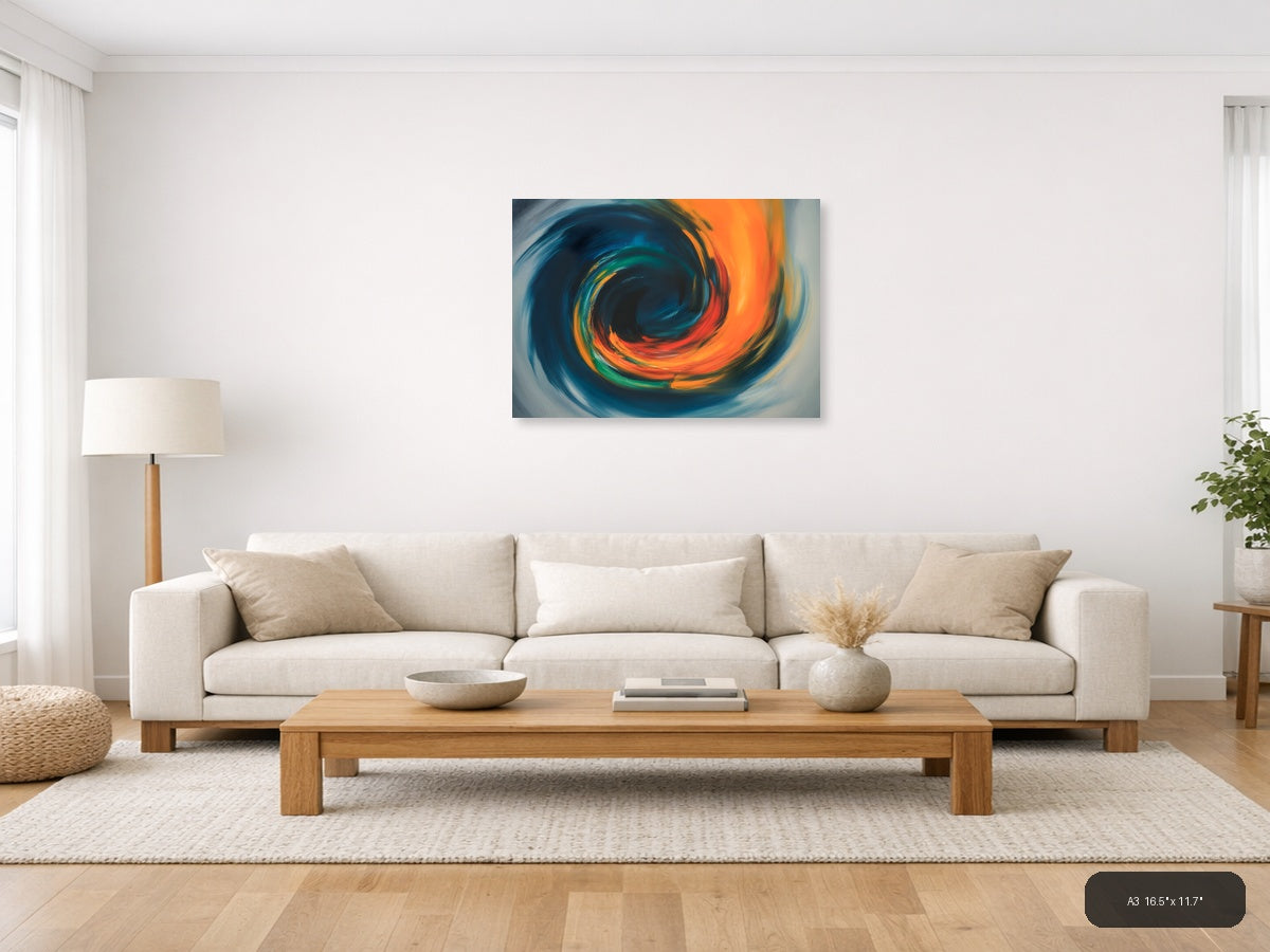 Vibrant Abstract Spiral Motion Modern Wall Art — A3 / Living Room