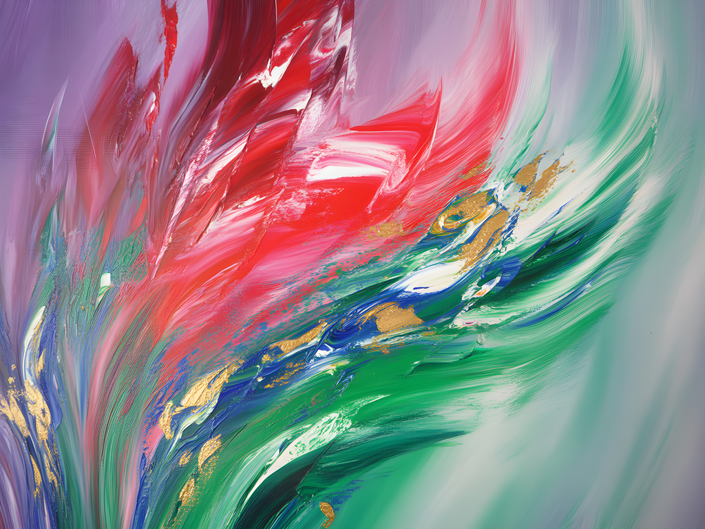 Red & Green Flowing Abstract Brushstroke Modern Wall Art
