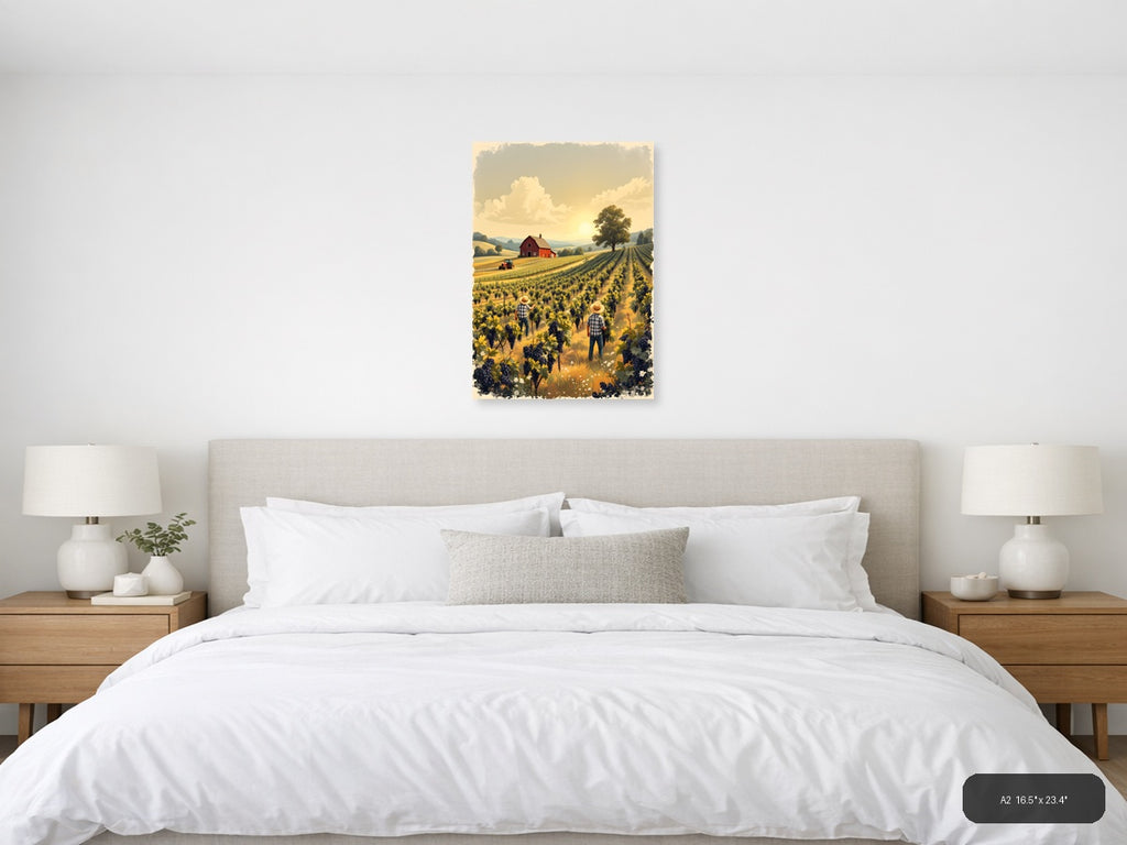 Vintage Vineyard Harvest Farm Landscape Wall Art — A2 / Bedroom