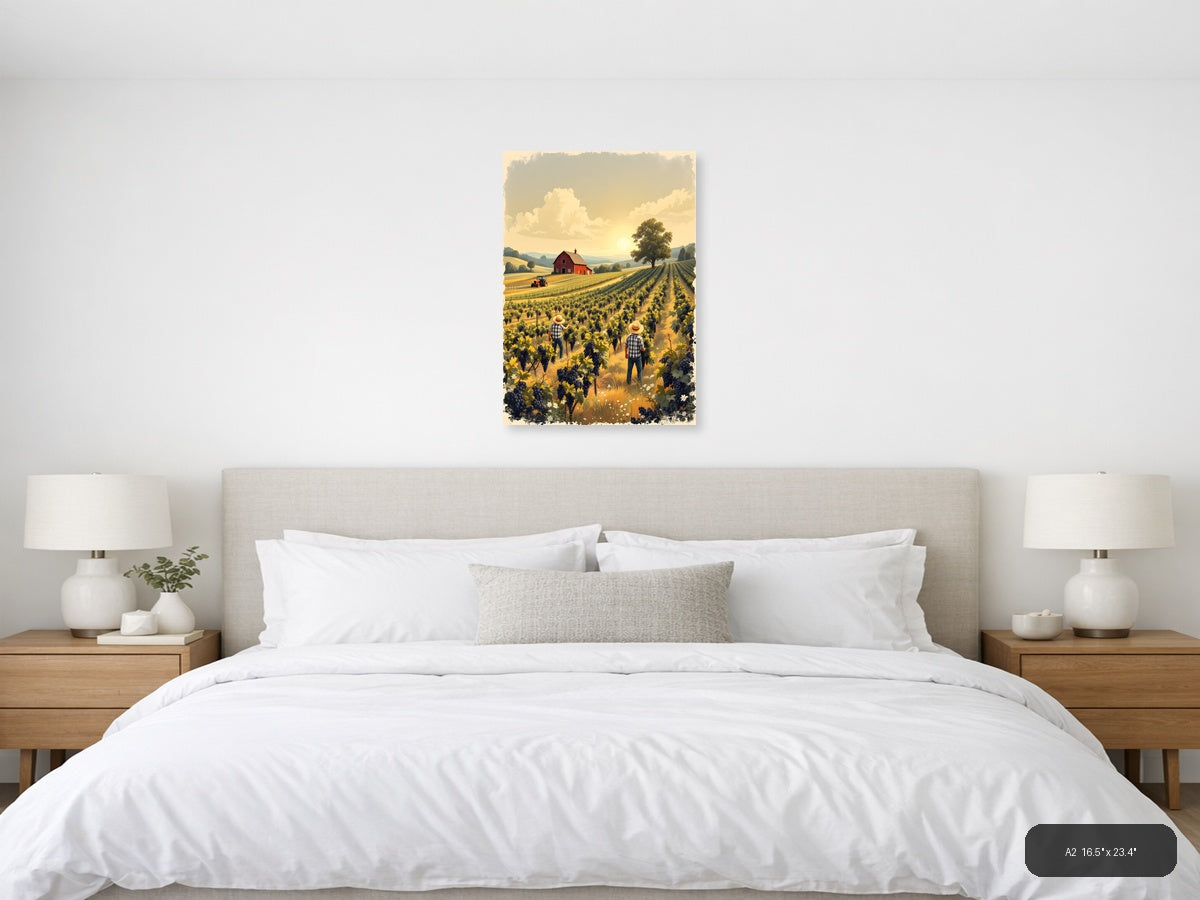 Vintage Vineyard Harvest Farm Landscape Wall Art — A2 / Bedroom