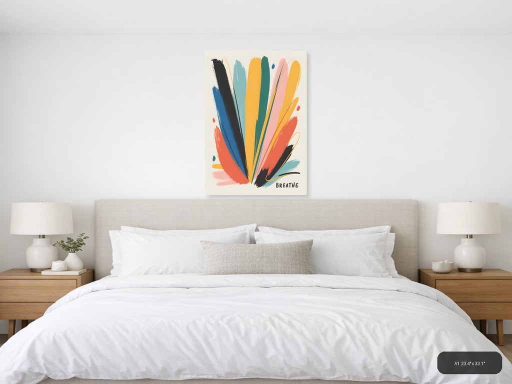 Colorful Abstract Brushstrokes 'Breathe' Wall Art — A1 / Bedroom