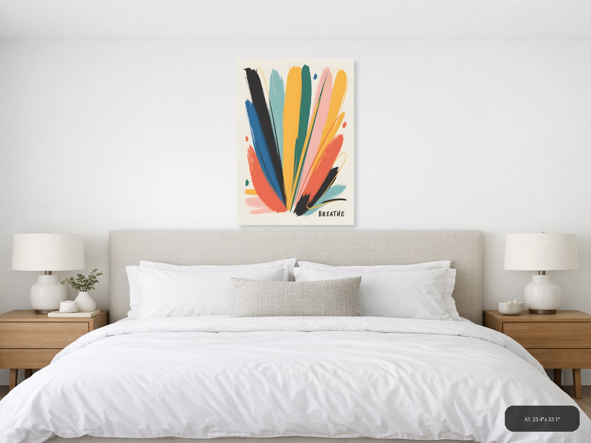 Colorful Abstract Brushstrokes 'Breathe' Wall Art — A1 / Bedroom