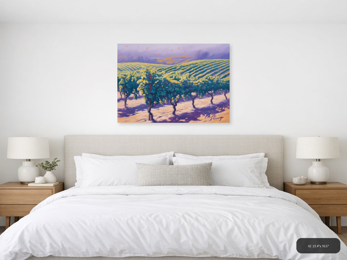 Vineyard Landscape Purple Sky Abstract Wall Art — A2 / Bedroom